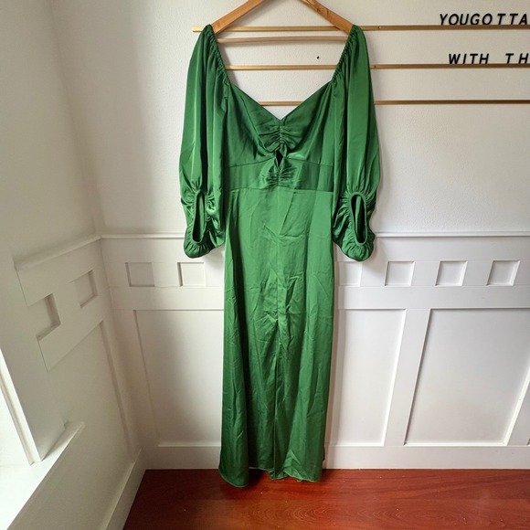 $795 NWT SACHIN & BABI Angelina Gown Emerald Green‎ Maxi Dress Slit V-Neck SZ 10 - Picture 3 of 10